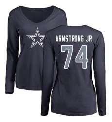 NFL Women's Nike Dallas Cowboys #74 Dorance Armstrong Jr. Navy Blue Name & Number Logo Slim Fit Long Sleeve T-Shirt