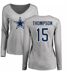 NFL Women's Nike Dallas Cowboys #15 Deonte Thompson Ash Name & Number Logo Slim Fit Long Sleeve T-Shirt