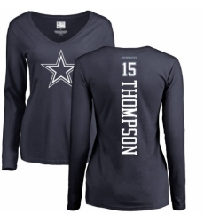 NFL Women's Nike Dallas Cowboys #15 Deonte Thompson Navy Blue Backer Slim Fit Long Sleeve T-Shirt