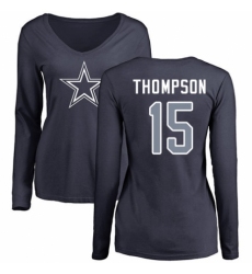 NFL Women's Nike Dallas Cowboys #15 Deonte Thompson Navy Blue Name & Number Logo Slim Fit Long Sleeve T-Shirt