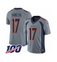 Men's Denver Broncos #17 DaeSean Hamilton Limited Silver Inverted Legend 100th Season Football Jersey