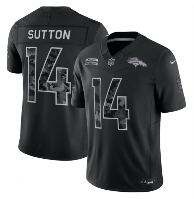 Men's Denver Broncos #14 Courtland Sutton Black 2026 F.U.S.E. Salute to Service Limited Stitched Football Stitched Jersey