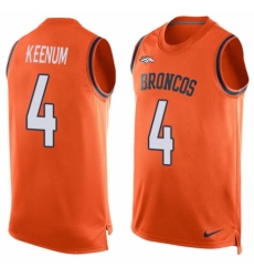 Men's Nike Denver Broncos #4 Case Keenum Limited Orange Player Name & Number Tank Top NFL Jersey