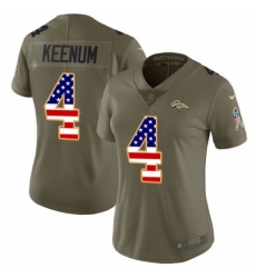 Women's Nike Denver Broncos #4 Case Keenum Limited Olive/USA Flag 2017 Salute to Service NFL Jersey