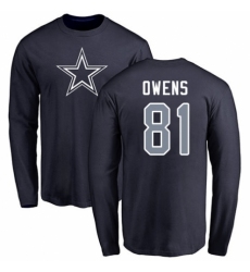 NFL Nike Dallas Cowboys #81 Terrell Owens Navy Blue Name & Number Logo Long Sleeve T-Shirt