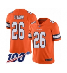 Men's Denver Broncos #26 Isaac Yiadom Limited Orange Rush Vapor Untouchable 100th Season Football Jersey