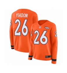 Women's Denver Broncos #26 Isaac Yiadom Limited Orange Therma Long Sleeve Football Jersey