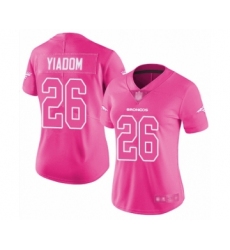 Women's Denver Broncos #26 Isaac Yiadom Limited Pink Rush Fashion Football Jersey
