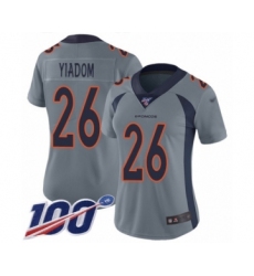 Women's Denver Broncos #26 Isaac Yiadom Limited Silver Inverted Legend 100th Season Football Jersey