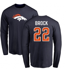 NFL Nike Denver Broncos #22 Tramaine Brock Navy Blue Name & Number Logo Long Sleeve T-Shirt