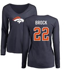 NFL Women's Nike Denver Broncos #22 Tramaine Brock Navy Blue Name & Number Logo Long Sleeve T-Shirt