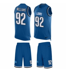 Men's Nike Detroit Lions #92 Sylvester Williams Limited Blue Tank Top Suit NFL Jersey