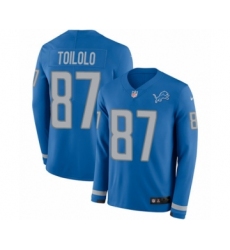 Youth Nike Detroit Lions #87 Levine Toilolo Limited Blue Therma Long Sleeve NFL Jersey