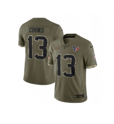 Men's Houston Texans #13 Brandin Cooks 2022 Olive Salute To Service Limited Stitched Jersey
