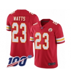 Men's Kansas City Chiefs #23 Armani Watts Red Team Color Vapor Untouchable Limited Player 100th Season Football Jersey