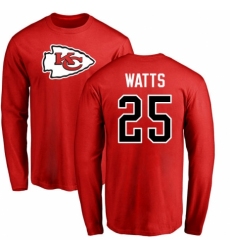 NFL Nike Kansas City Chiefs #25 Armani Watts Red Name & Number Logo Long Sleeve T-Shirt