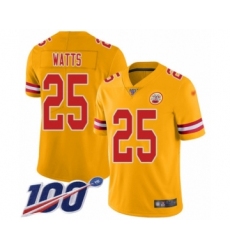 Youth Kansas City Chiefs #25 Armani Watts Limited Gold Inverted Legend 100th Season Football Jersey