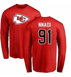 NFL Nike Kansas City Chiefs #91 Derrick Nnadi Red Name & Number Logo Long Sleeve T-Shirt