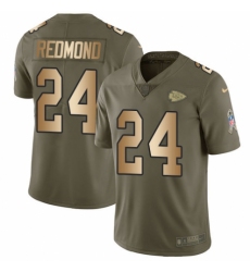 Men's Nike Kansas City Chiefs #24 Will Redmond Limited Olive/Gold 2017 Salute to Service NFL Jersey
