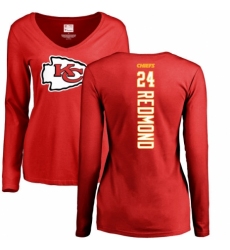 NFL Women's Nike Kansas City Chiefs #24 Will Redmond Red Backer Slim Fit Long Sleeve T-Shirt