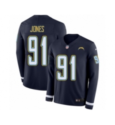 Youth Nike Los Angeles Chargers #91 Justin Jones Limited Navy Blue Therma Long Sleeve NFL Jersey