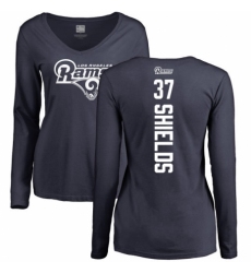 NFL Women's Nike Los Angeles Rams #37 Sam Shields Navy Blue Backer Slim Fit Long Sleeve T-Shirt
