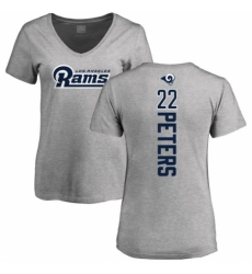 NFL Women's Nike Los Angeles Rams #22 Marcus Peters Ash Backer V-Neck T-Shirt