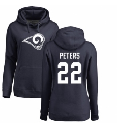NFL Women's Nike Los Angeles Rams #22 Marcus Peters Navy Blue Name & Number Logo Pullover Hoodie