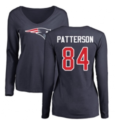 NFL Women's Nike New England Patriots #84 Cordarrelle Patterson Navy Blue Name & Number Logo Slim Fit Long Sleeve T-Shirt