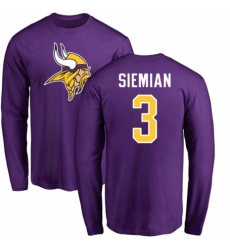 NFL Nike Minnesota Vikings #3 Trevor Siemian Purple Name & Number Logo Long Sleeve T-Shirt