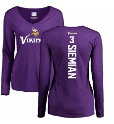 NFL Women's Nike Minnesota Vikings #3 Trevor Siemian Purple Backer Slim Fit Long Sleeve T-Shirt