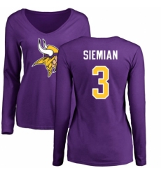 NFL Women's Nike Minnesota Vikings #3 Trevor Siemian Purple Name & Number Logo Slim Fit Long Sleeve T-Shirt
