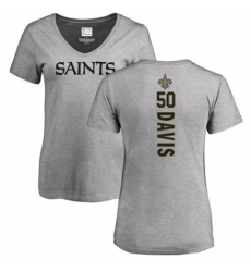 NFL Women's Nike New Orleans Saints #50 DeMario Davis Ash Backer V-Neck T-Shirt