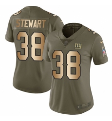 Women's Nike New York Giants #38 Jonathan Stewart Limited Olive/Gold 2017 Salute to Service NFL Jersey