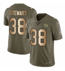 Youth Nike New York Giants #38 Jonathan Stewart Limited Olive/Gold 2017 Salute to Service NFL Jersey
