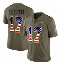 Youth Nike New York Giants #17 Kyle Lauletta Limited Olive/USA Flag 2017 Salute to Service NFL Jersey