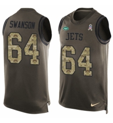 Men's Nike New York Jets #64 Travis Swanson Limited Green Salute to Service Tank Top NFL Jersey