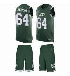 Men's Nike New York Jets #64 Travis Swanson Limited Green Tank Top Suit NFL Jersey