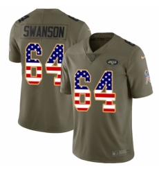 Men's Nike New York Jets #64 Travis Swanson Limited Olive/USA Flag 2017 Salute to Service NFL Jersey
