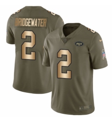 Men's Nike New York Jets #2 Teddy Bridgewater Limited Olive/Gold 2017 Salute to Service NFL Jersey