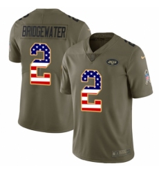 Men's Nike New York Jets #2 Teddy Bridgewater Limited Olive/USA Flag 2017 Salute to Service NFL Jersey