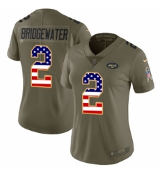 Women's Nike New York Jets #2 Teddy Bridgewater Limited Olive/USA Flag 2017 Salute to Service NFL Jersey