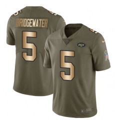 Youth Nike New York Jets #5 Teddy Bridgewater Limited Olive Gold 2017 Salute to Service NFL Jersey