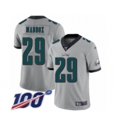 Men's Philadelphia Eagles #29 Avonte Maddox Limited Silver Inverted Legend 100th Season Football Jersey