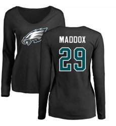 Women's Nike Philadelphia Eagles #29 Avonte Maddox Black Name & Number Logo Slim Fit Long Sleeve T-Shirt.