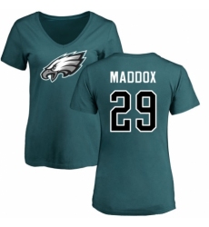 Women's Nike Philadelphia Eagles #29 Avonte Maddox Green Name & Number Logo Slim Fit T-Shirt