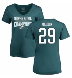 Women's Nike Philadelphia Eagles #29 Avonte Maddox Green Super Bowl LII Champions V-Neck T-Shirt