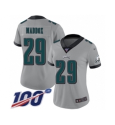 Women's Philadelphia Eagles #29 Avonte Maddox Limited Silver Inverted Legend 100th Season Football Jersey