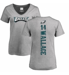 Women's Nike Philadelphia Eagles #14 Mike Wallace Ash Backer V-Neck T-Shirt