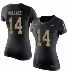 Women's Nike Philadelphia Eagles #14 Mike Wallace Black Camo Salute to Service T-Shirt